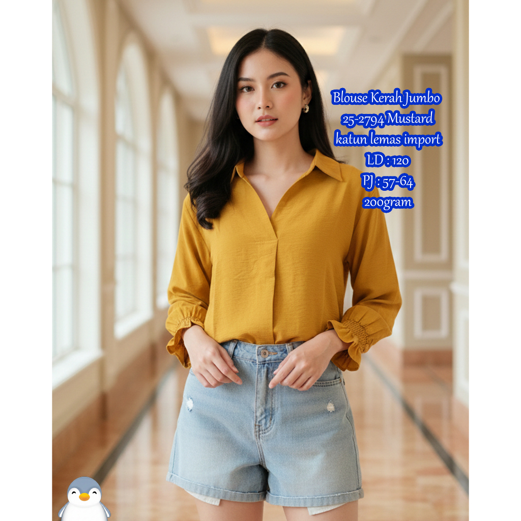 Blouse Kerah Jumbo 25-2794 Bahan katun lemas import LD : 120