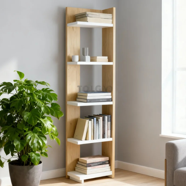 Rak Buku Rak Vas Bunga Pajangan Rumah Rak Sudut Dinding Multifungsi Rak Kayu Pinus 5 Susun