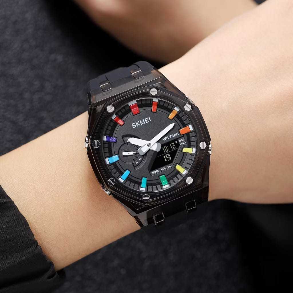 Jam Tangan Pria Wanita Digital Analog DUAL TIME DOUBLE TIME SKMEI 2100 SKMEI2100 SK2100 SK 2100 Blac
