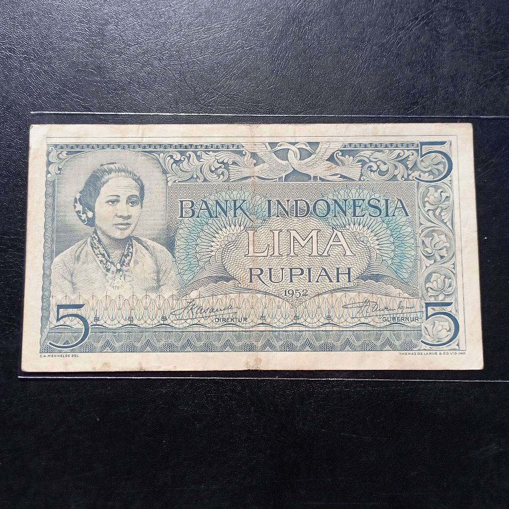 uang kertas 5 rupiah budaya 1952 bekas asli