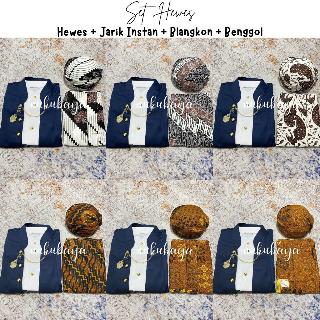 [SB1NV] Set Pakaian Adat Jawa - Beskap Hewes Navy + Jarik Instan Sudah Jadi + Blangkon Solo