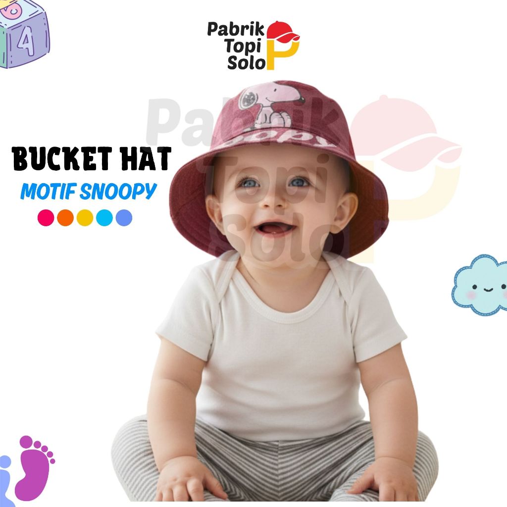 Bucket Hat Anak Motif Snoopy Topi Bayi Lucu Nyaman untuk Aktivitas Outdoor | SVPL