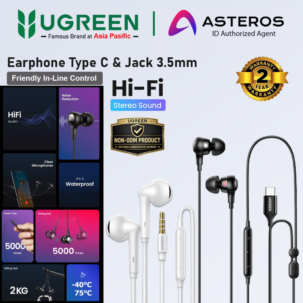 UGREEN Earphone Headset Jack 3.5MM Type C Open Mic Original