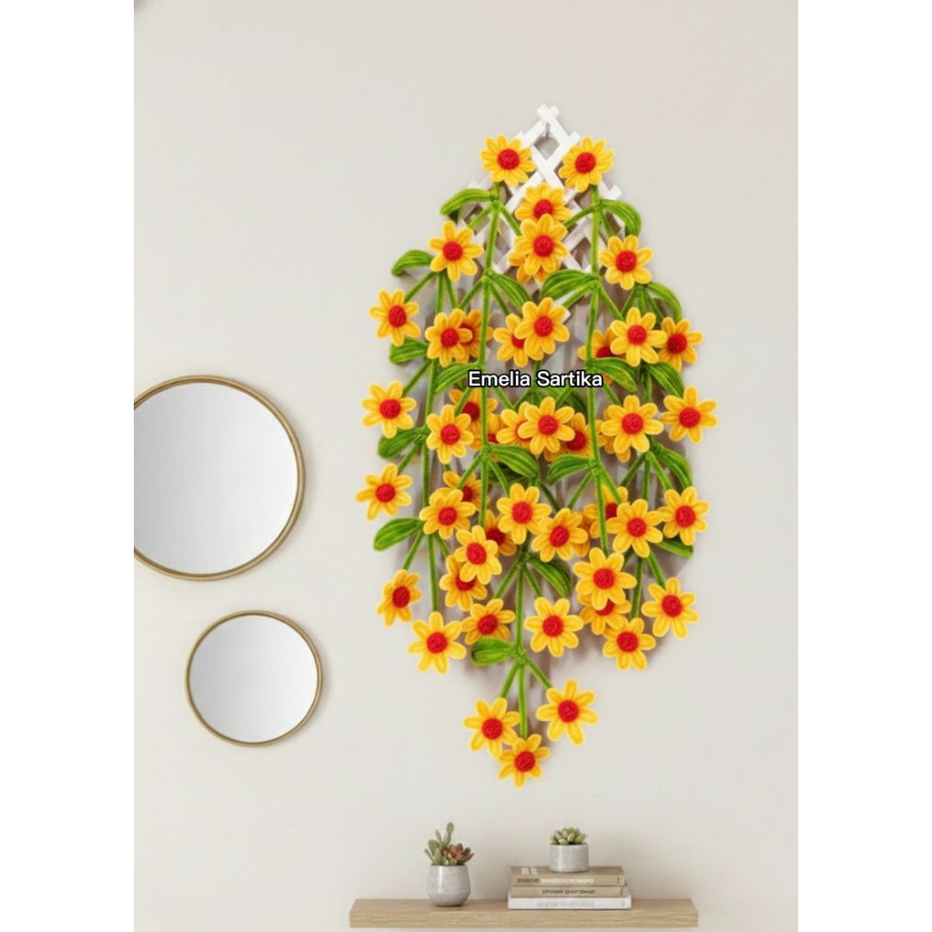 Bunga Gantung Kawat Bulu / Bunga Juntai Kawat Bulu / Bunga Dinding Kawat Bulu / Bunga hias dinding