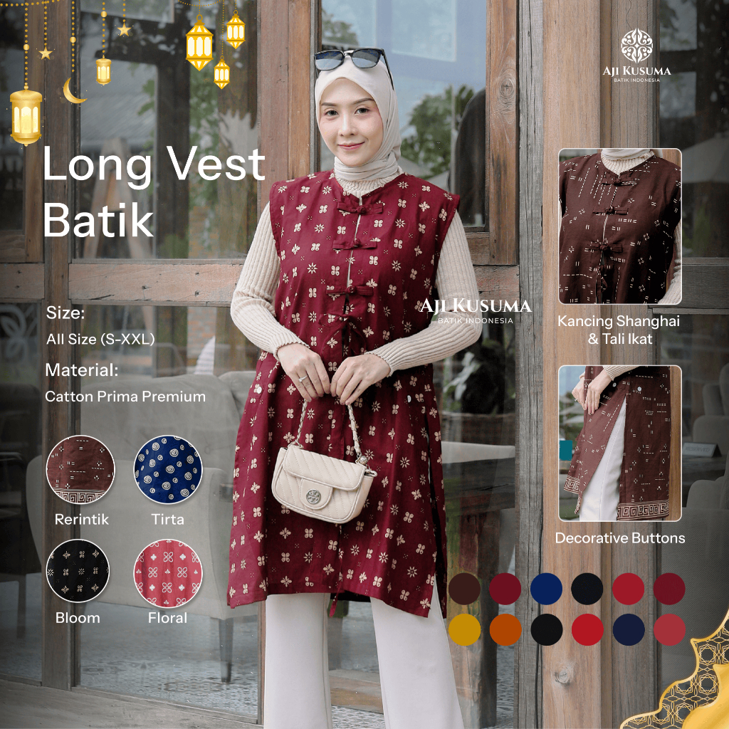 AJI KUSUMA - Long Vest Batik Handmade Motif Jumputan | Outer Rompi Batik Panjang Jumbo