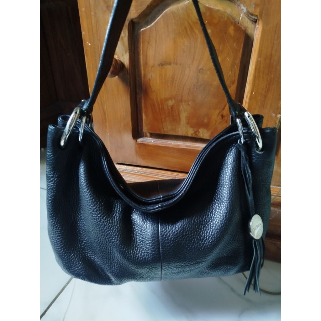 Furla hobo black genuine leather original preloved