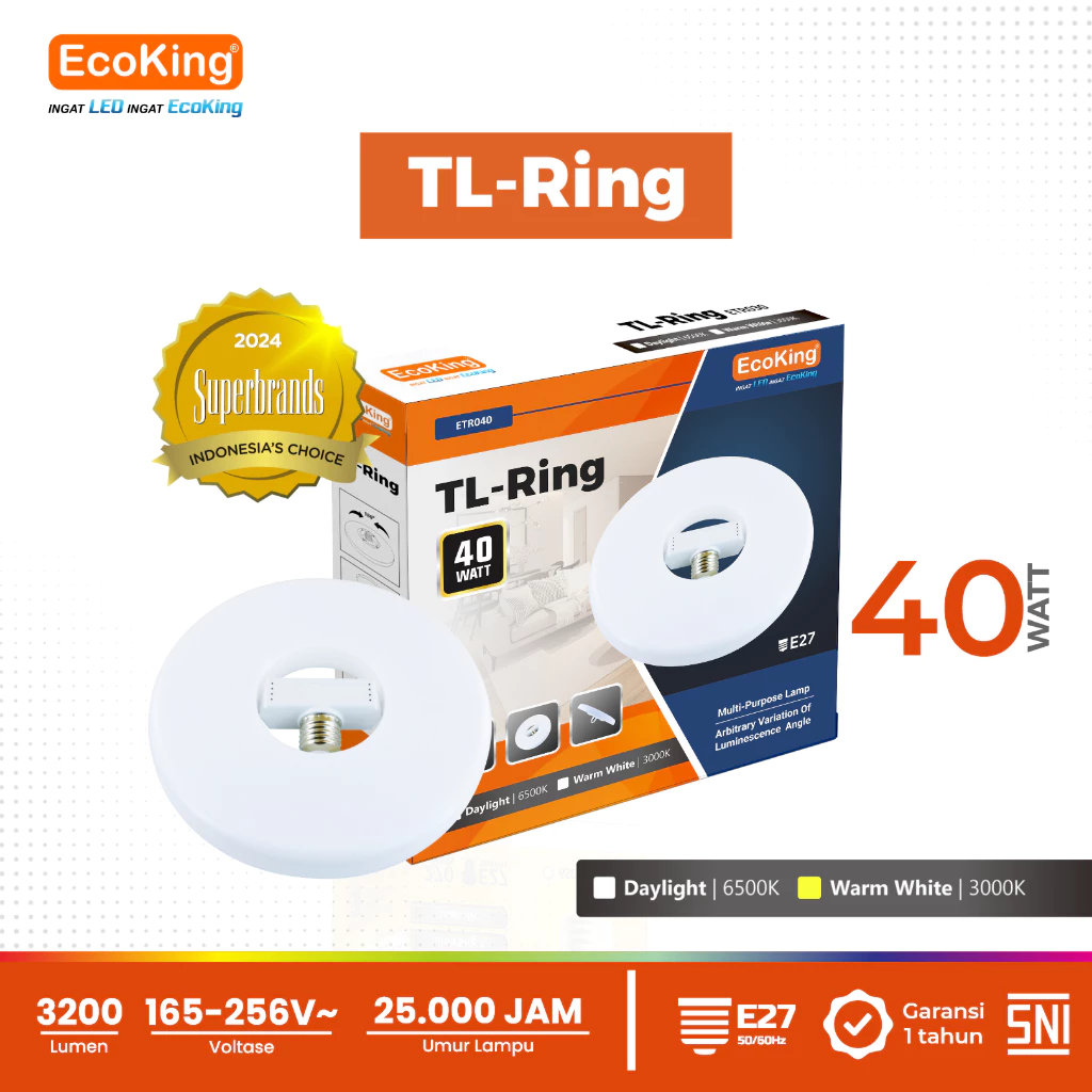 Lampu Led Bulat EcoKing TL Ring 40W 40 Watt Cahaya Putih (ETR040DL)