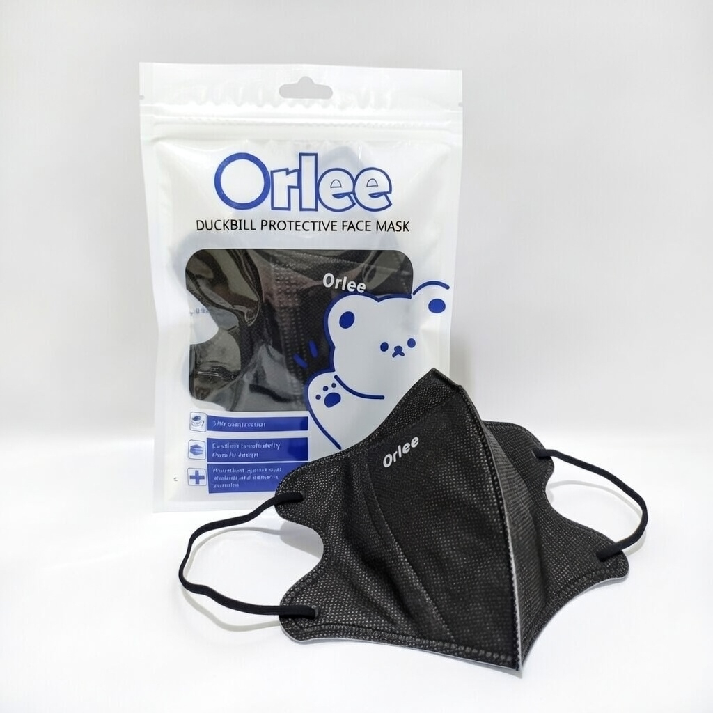 PROMO MURAH MASKER Orlee Masker Duckbill Embossed Hitam Bahan Halus Aman diKulit ( 1 Pack isi 10 Pcs