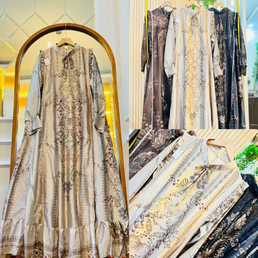 Gamis Motif Bunga Satin Premium