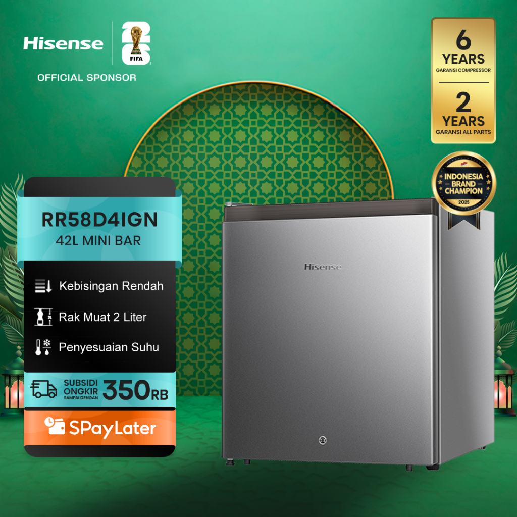 Hisense RR58D4IGN Kulkas Mini Portable 42L Silver
