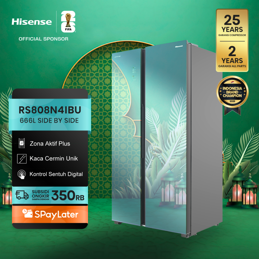 Hisense Kulkas RS808N4IBU Refrigerator Side By Side Kapasitas 666L Warna Bening Inverter Pro Tanpa B