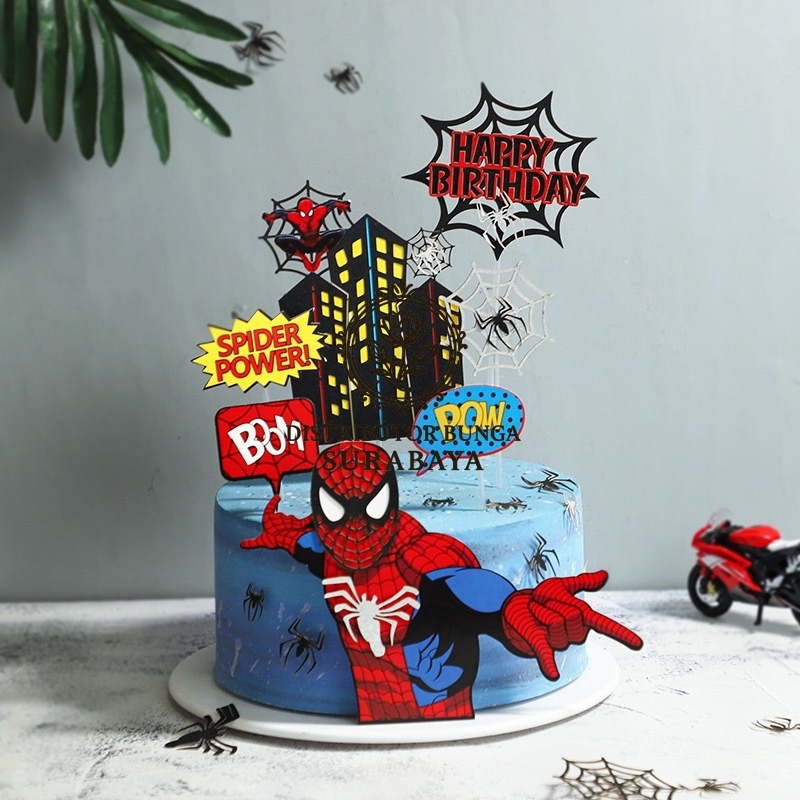 DB - 1 SET TOPPER KERTAS SPIDERMAN HIASAN KUE TART BIRTHDAY CAKE DECORATION DEKORASI KUE ULANG TAHUN