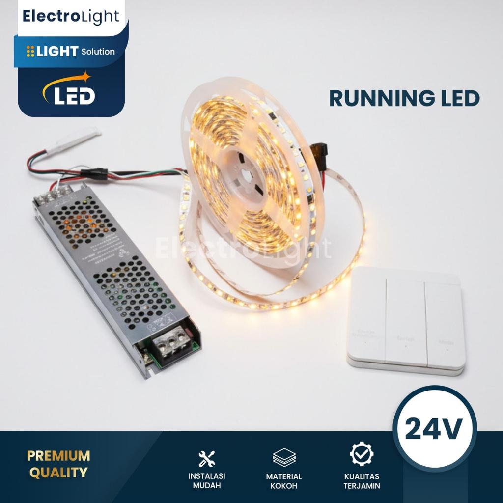 Lampu LED strip running saklar wireless cahaya berjalan hias plafon mewah 24V mewah hias dekorasi ru