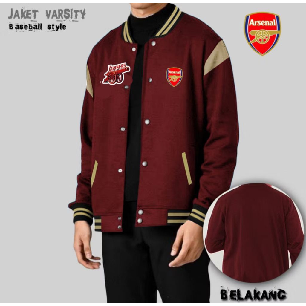 JAKET BASEBALL ARSENAL TERBARU / JAKET BOLA KEREN / BISA REQUEST CUSTOM SABLON
