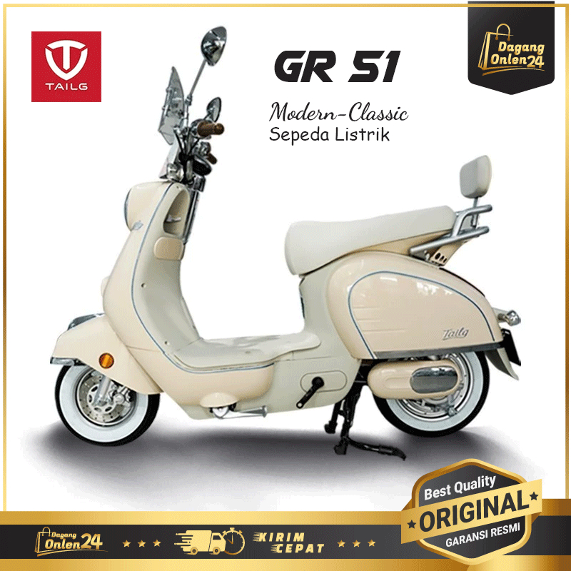 Sepeda Listrik TAILG GR51 800Watt Model Vespa Klasik Untuk Dewasa Terbaru 2025