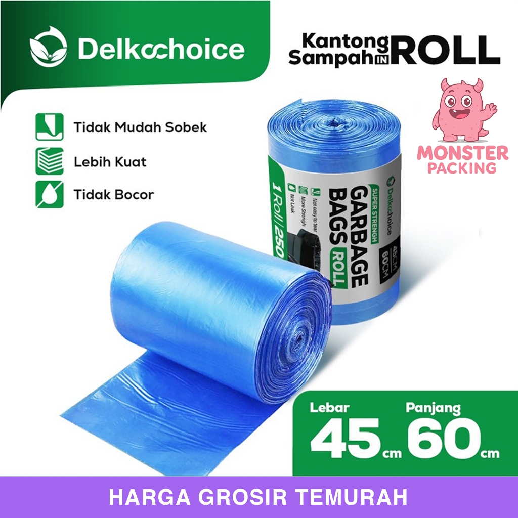 Kantong Plastik Sampah Roll Biru Jumbo Trash Bag Delkochoice 45x60cm