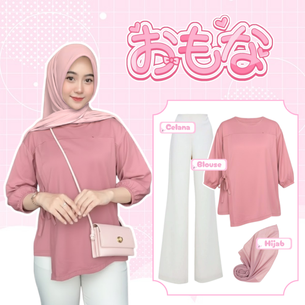 Set Outfit Wanita 3in1 Blouse Mia Top Katun Combed 30s + Celana Cutbray Scuba Premium + Hijab Polyco