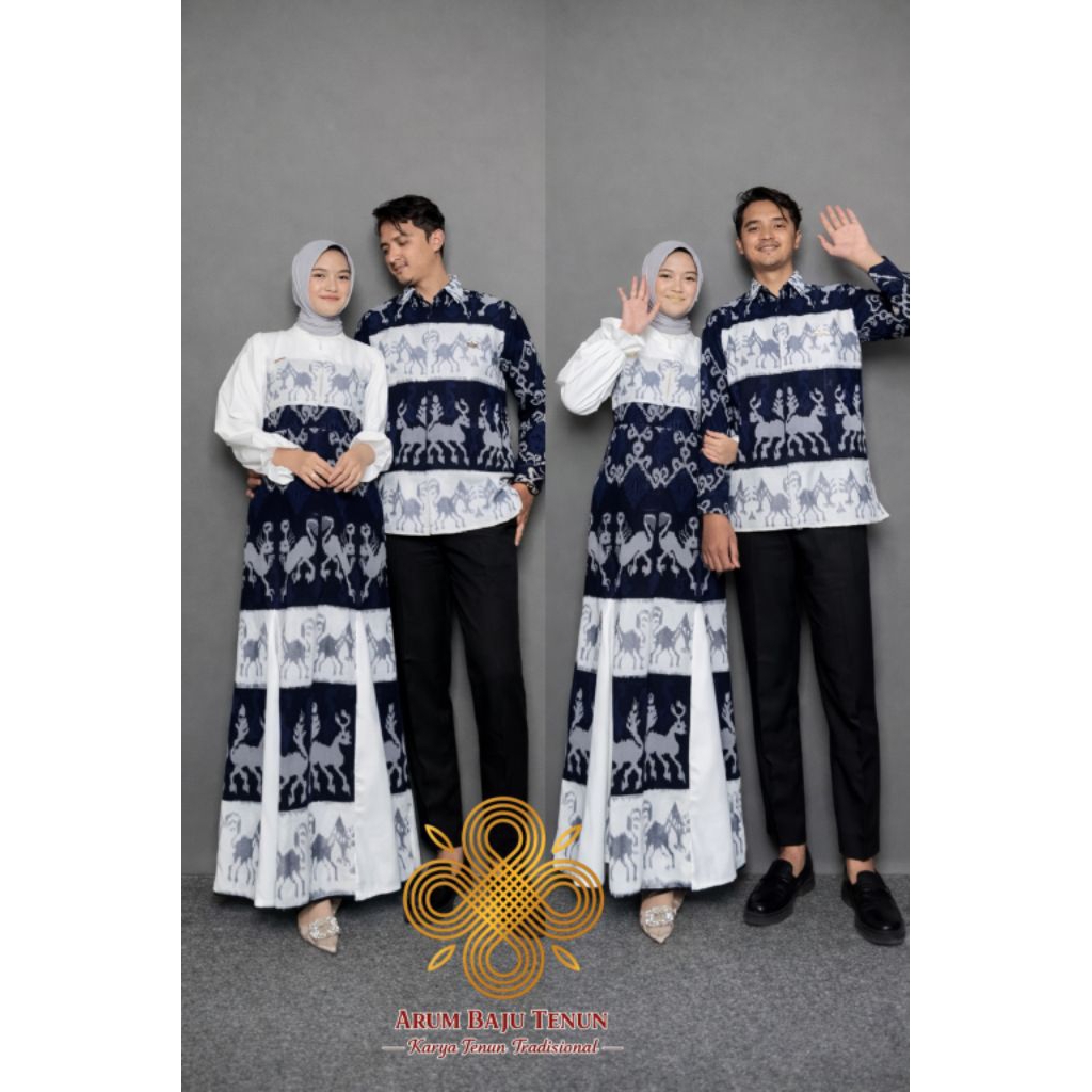 Arum baju tenun set couple kinanti dress pasangan gamis tenun kekinian