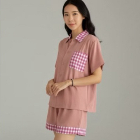 sole et luna | Short sleeve gingham set pajamas | Baju tidur - Piyama