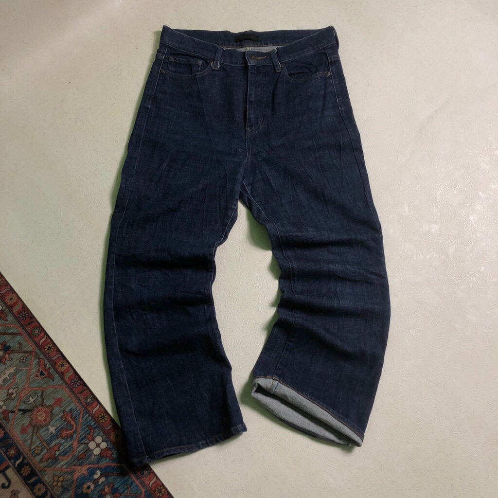 LONG PANT JEANS UNIQLO WASHED DARK INDIGO COLOR BOOTCUT WIDE LEG / SIZE 30