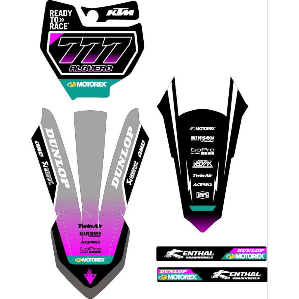 DECAL STIKER PAPAN NOMOR SPAKBOR DEPAN BELAKANG ARM USD  KTM 85 2020 GRATIS CUSTOM NAMA DAN NOMOR