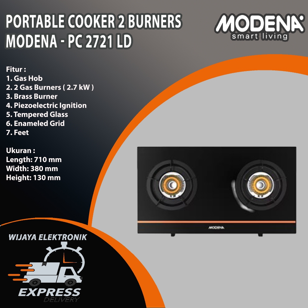 Modena PC 2721 LD - Portable Cooker 2 Burners Garansi Resmi / Kompor Portable Modena 2 tungku PC2721