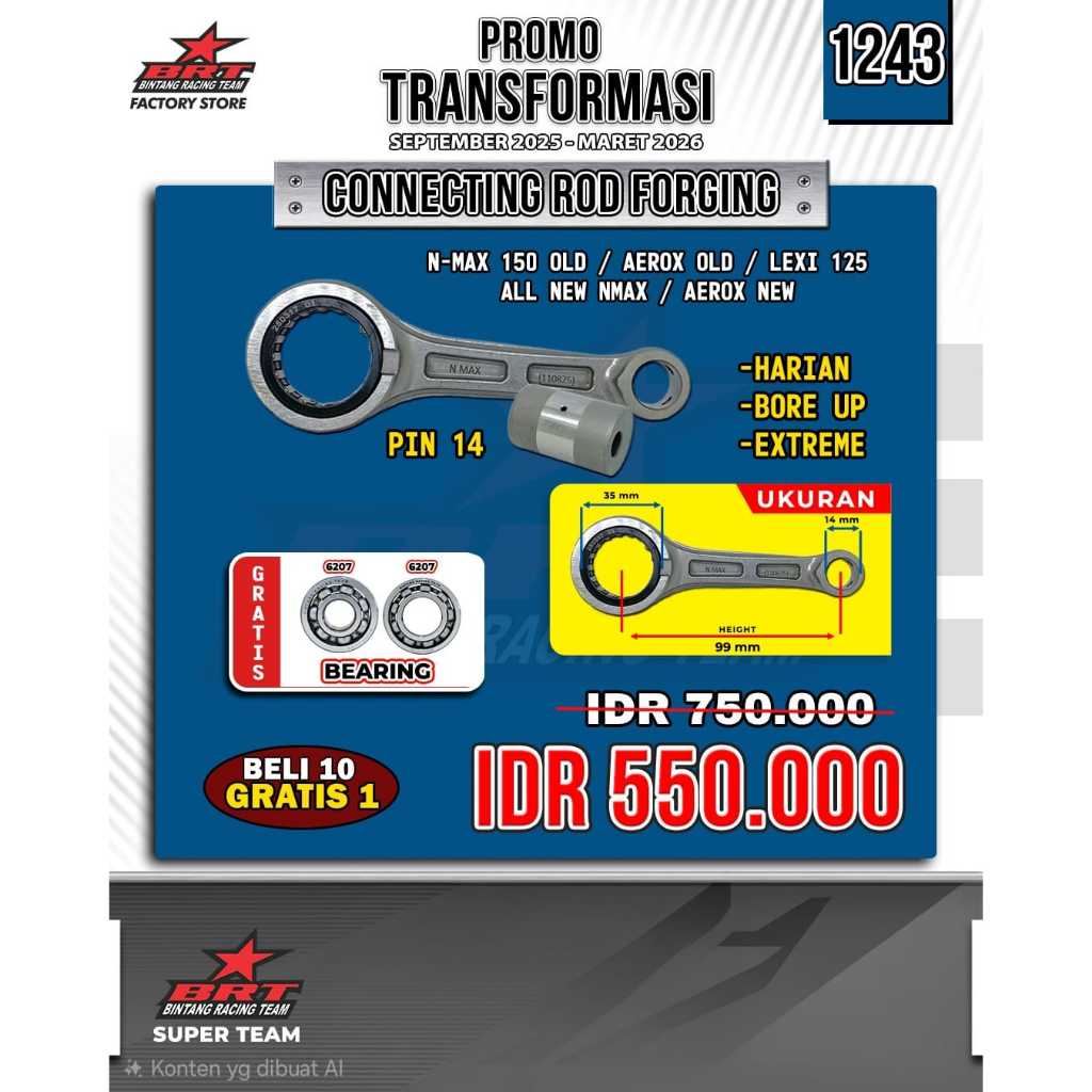 Stang piston BRT nmax 150 old aerox old lexi 125 all new nmax aerox new