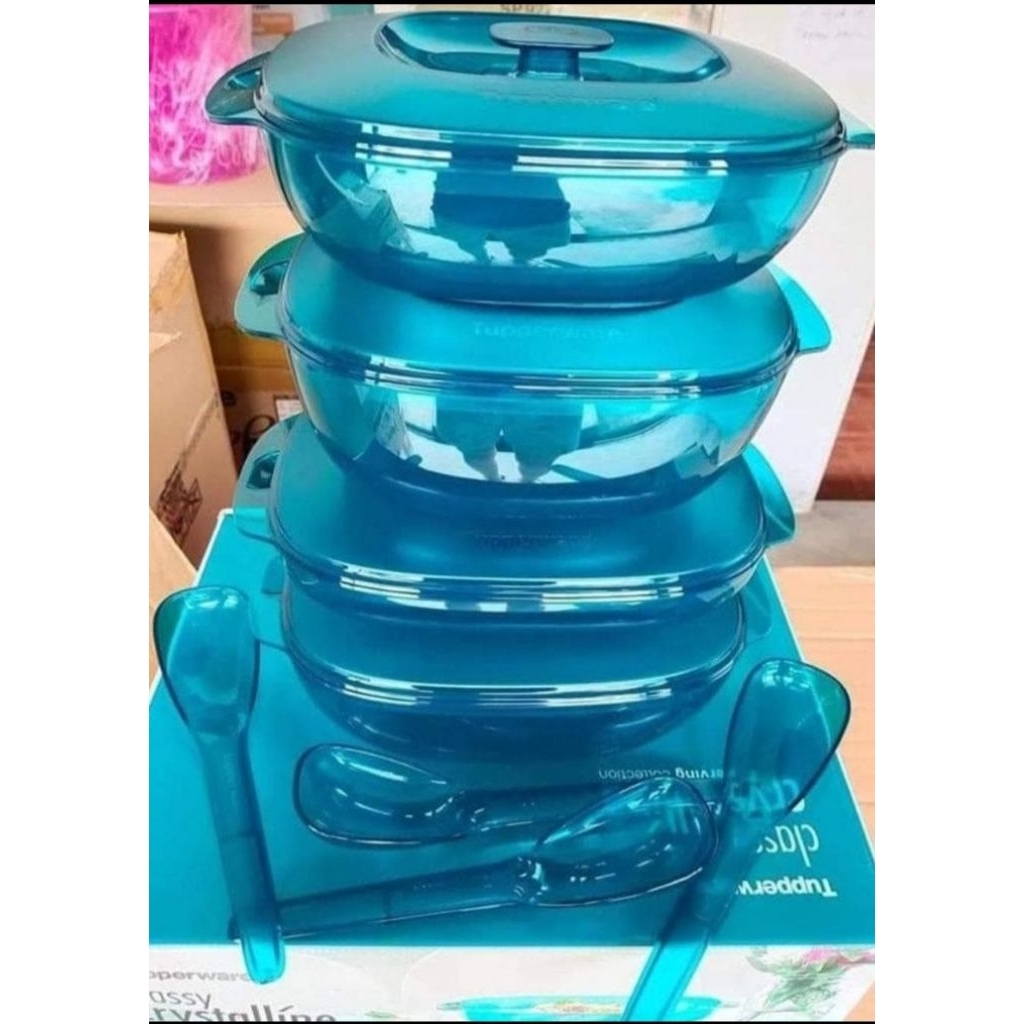 Tupperware crystalline set isi 4pcs + 4 spoon + box