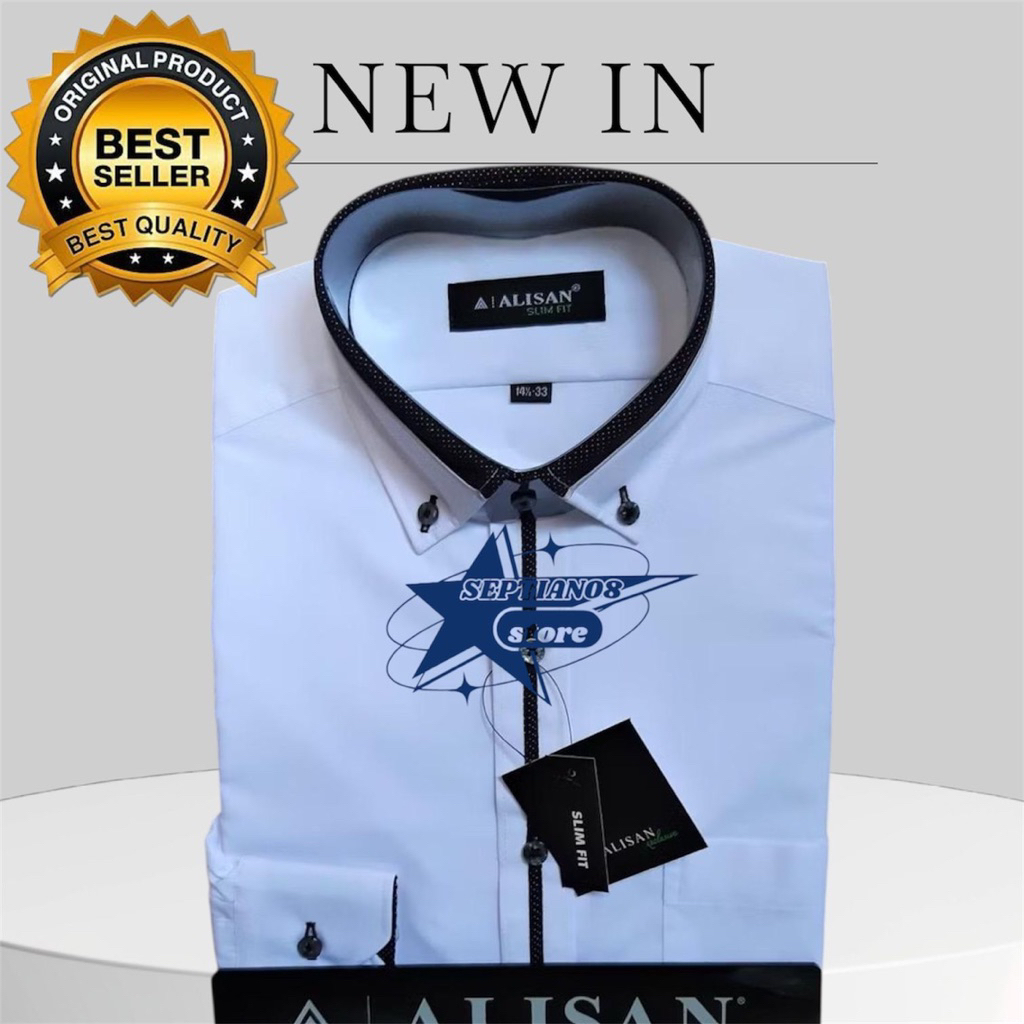 (ALISAN)original kemeja lengan panjang model slim fit kombinasi list warna (biru -1)
