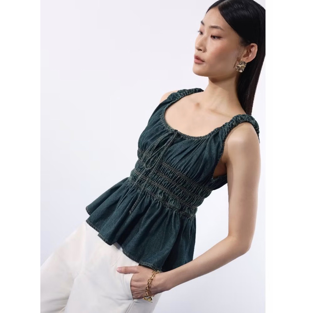 Love bonito Love bonito Ruched Vintage Wash Denim Tunic Top xs