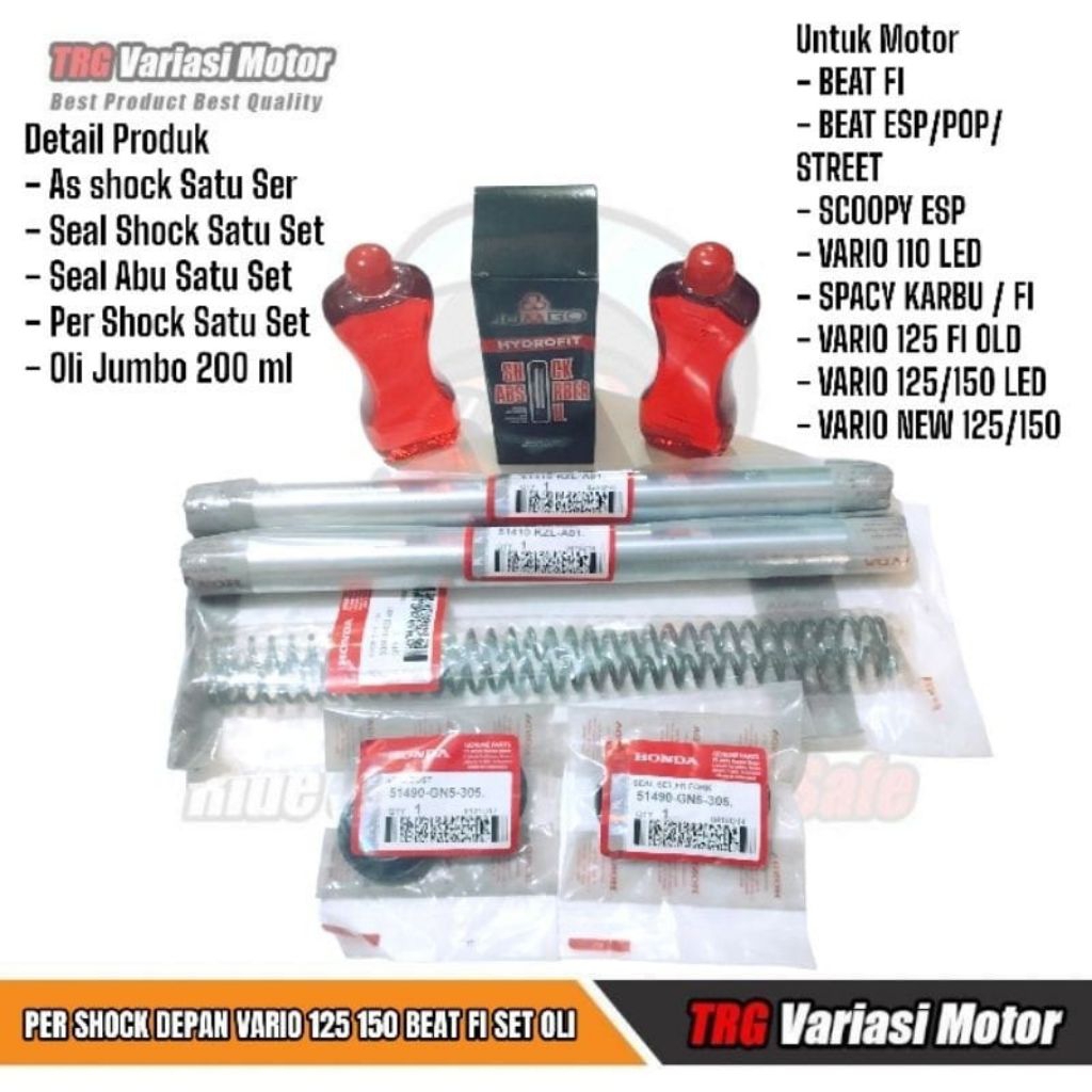 Paket As Shock Depan Motor Beat, Scoopy, Vario dengan Oli Shock