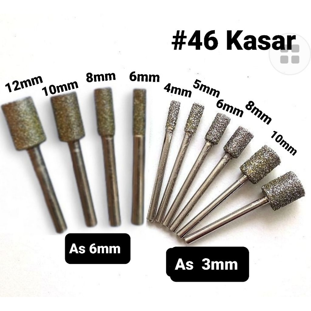 Set 4pcs Mata Bor bentuk Silinder Kasar coarse grit mesh #46 Batang As 3mm dan 6mm grafir tuner ukir