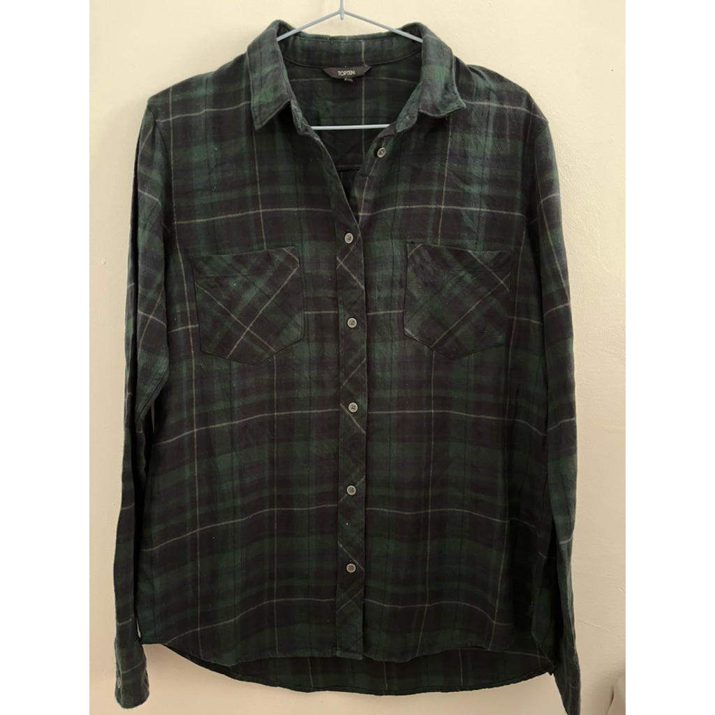 Kemeja Wanita panjang Kotak Tartan Topten