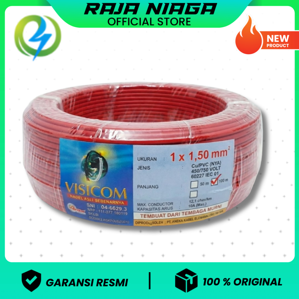 KABEL NYA 1.5 VISICOM MERAH 100 METER