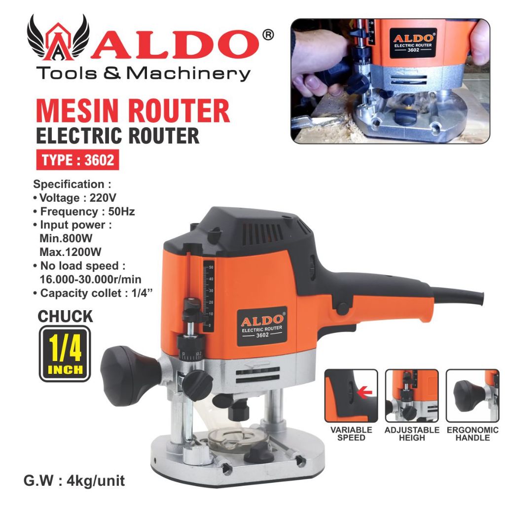 MESIN PROFIL KAYU / MESIN ELECTRIC ROUTER 3602 / MESIN ROUTER KAYU MERK ALDO