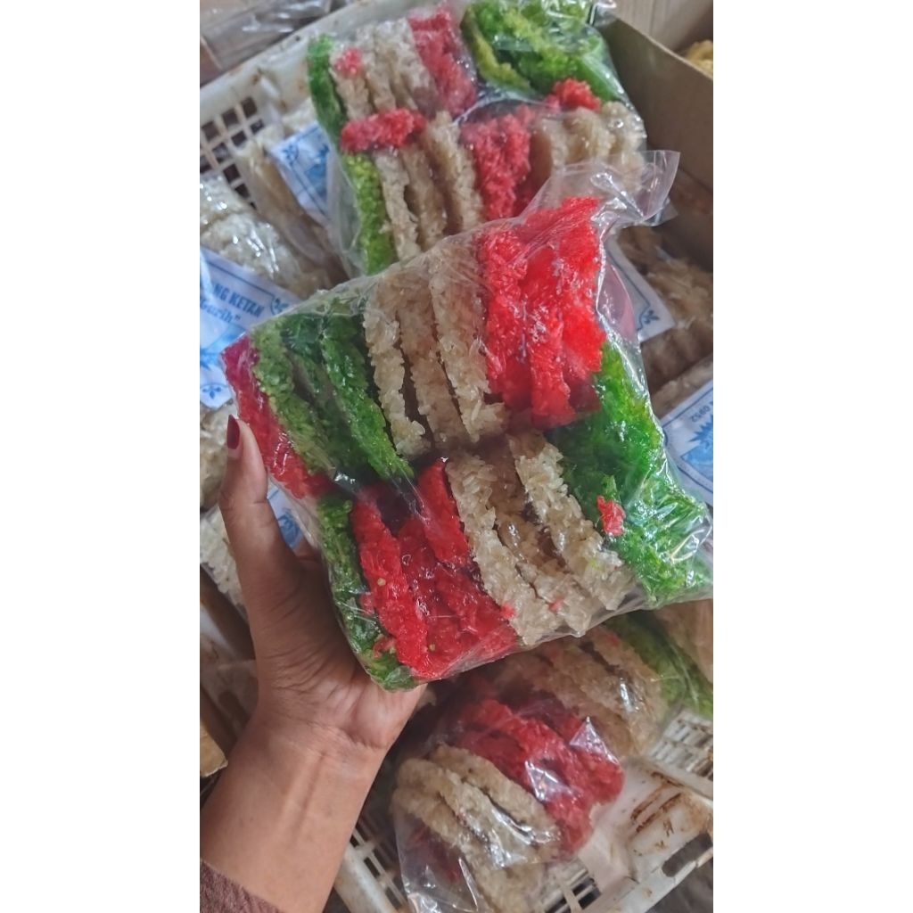 Kerupuk rengginang ketan warna warni rasa manis(isi 20 pcs) MENTAH SIAP GORENG