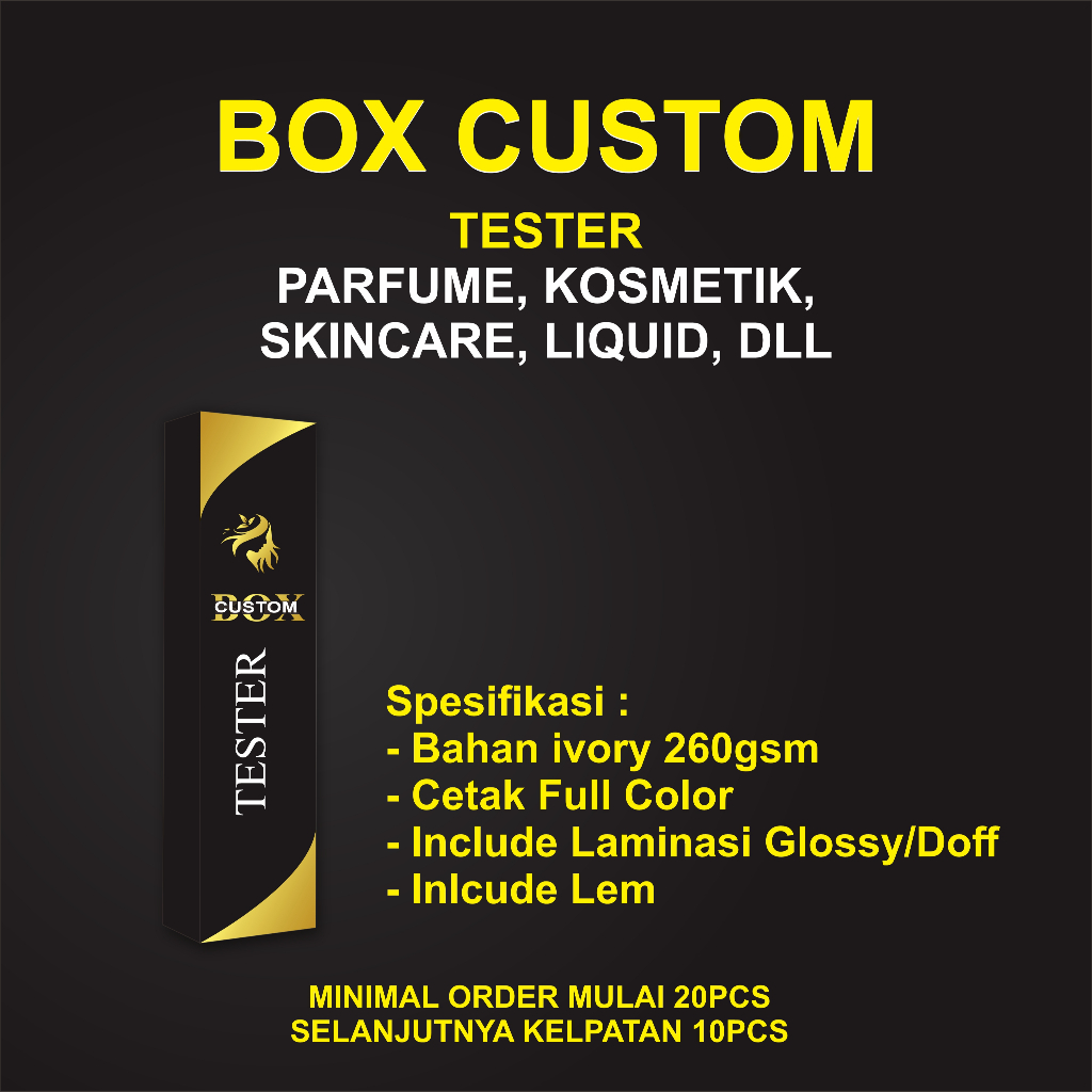 BOX BOTOL TESTER CUSTOM | DUS TESTER CUSTOM FULL PRINT | BOX SOUVENIR