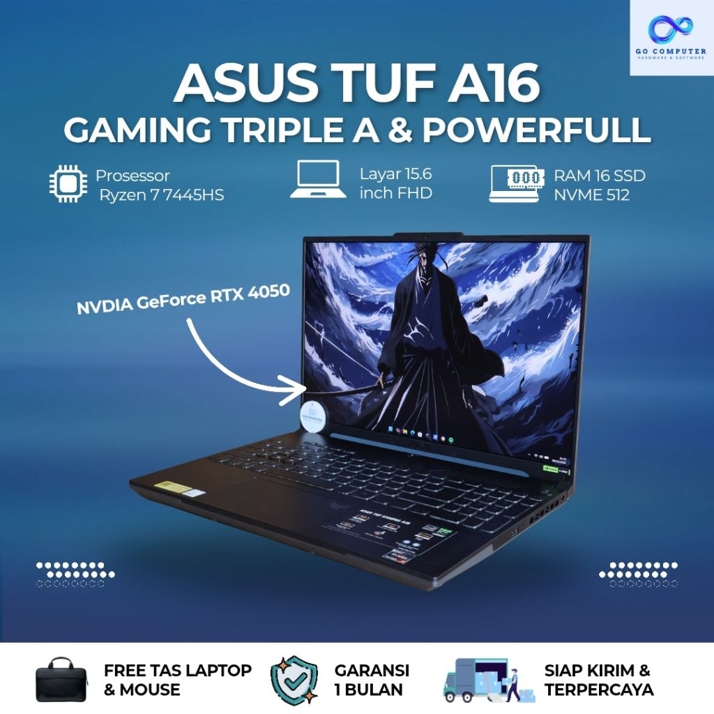 ASUS TUF A16 Ryzen 7 7445HS NVIDIA GeForce RTX 4050 RAM 16GB SSD NVMe 512GB