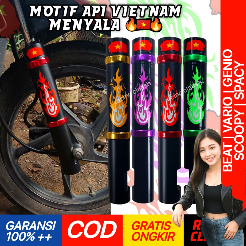 Racing Claash Cover Shock Depan Beat Vario Scoopy Spacy Genio Motif Api Vietnam Style 110 125 150 16