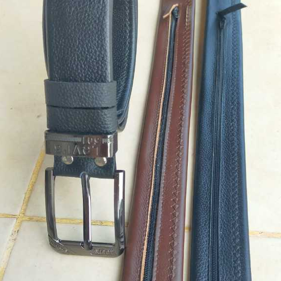 [KULIT ASLI] Ikat Pinggang Pria  Resleting Kulit Kepala Gesper Jarum,Sikep Sleting