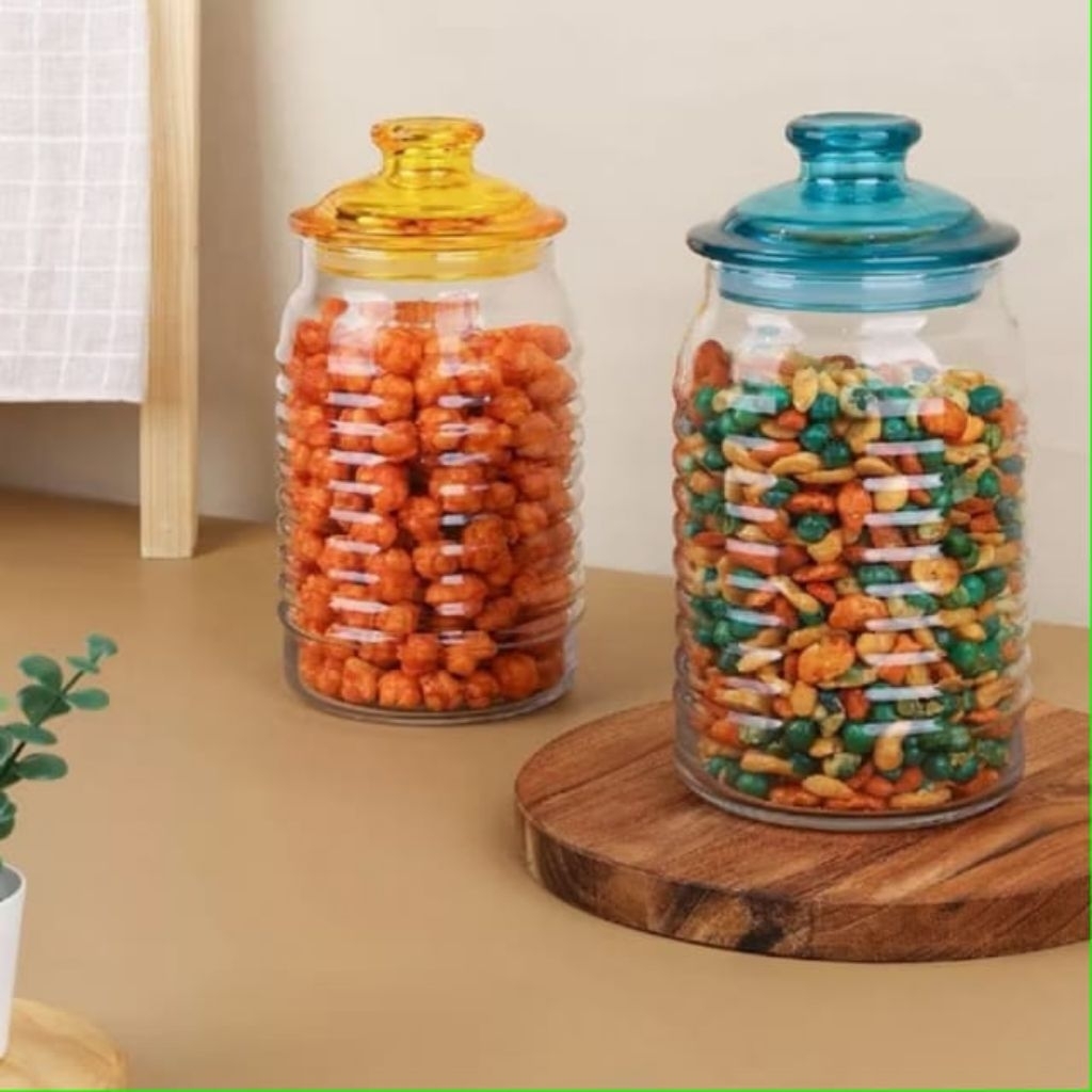 Toples Kaca Nuri KANURI DLX Tutup Warna-Warni DLX Toples Kaca NURI Plastik LID 1100Ml Tutup Plastik 