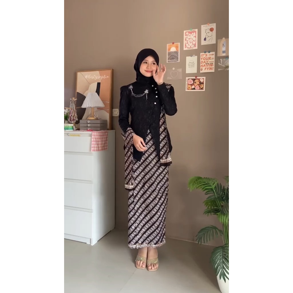 NLKM BATIK Set Kebaya Diyasmara modern kutu baru Janggan Hitam Jumbo