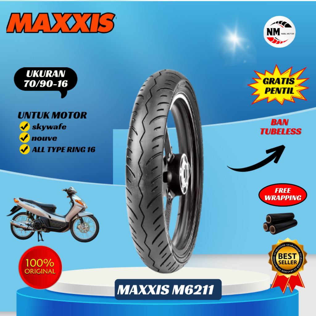 Ban Luar Maxxis 70/90 Ring 16 M6211 Tubeless Ban Dpn Nouvo - Skywave
