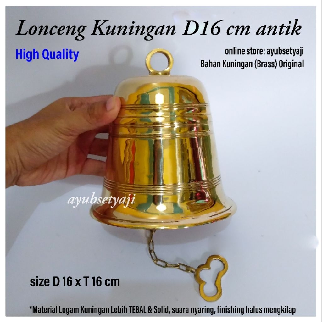 Lonceng Kuningan BEL KAPAL D 16cm Bel Sekolah Besar Brass Bell Gereja Bel Bandul 16 cm rantai kuning