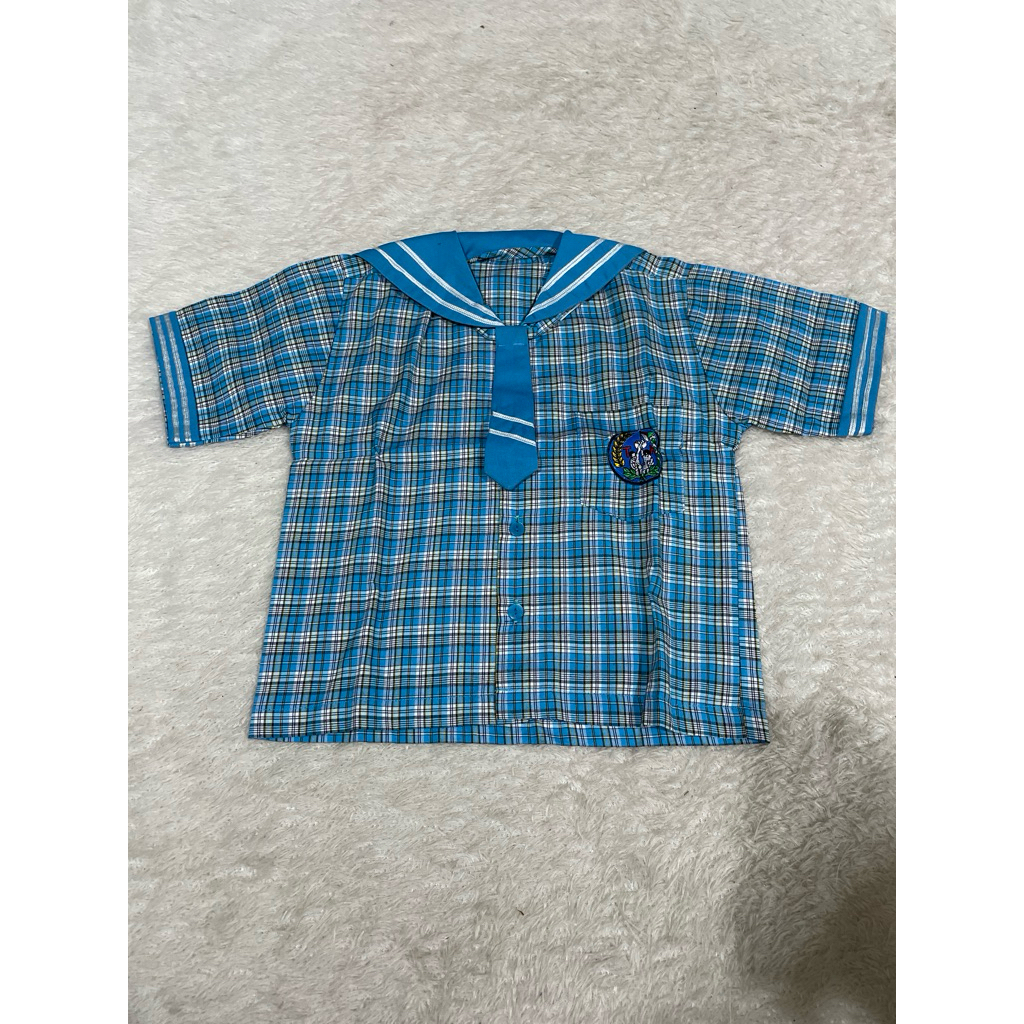 (Obral 2331) Baju seragam kotak-kotak TK biru bahan seragam