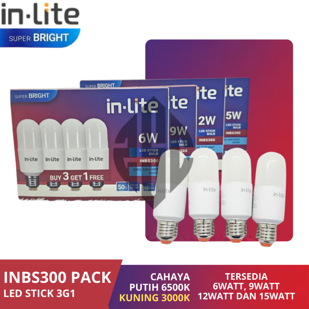 N-LITE INLITE INBS300 LAMPU LED STICK PAKET 3 GRATIS 1 3000K 6WATT 12WATT 15WATT 6500K 6WATT 12WATT 