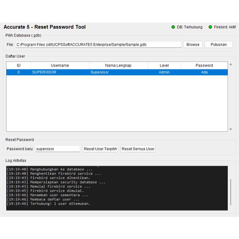 TOOLS RESET PASWORD ACCURATE 5