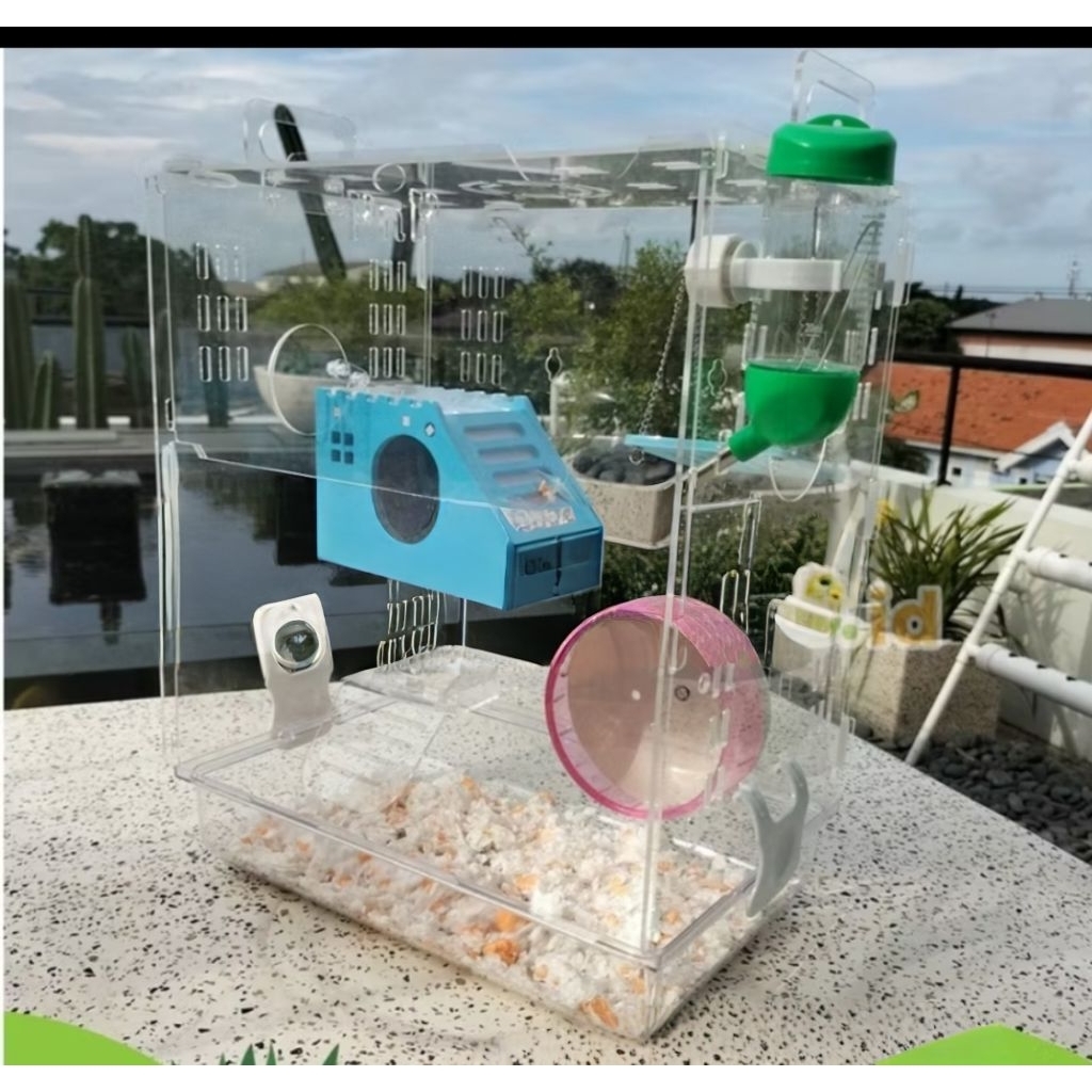Kandang Akrilik/Acrilik mewah Hamster 2 tingkat besar full set