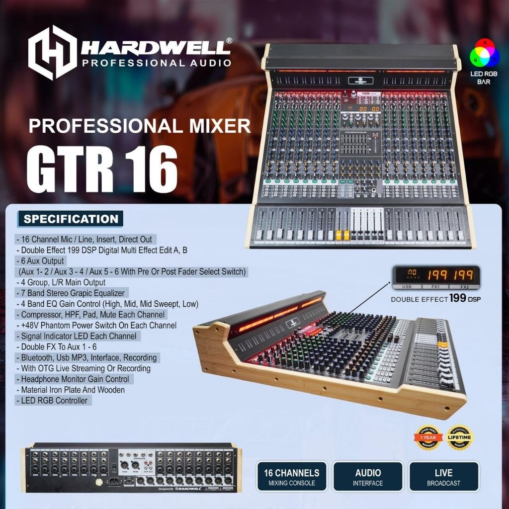 Mixer 16 Channel Hardwell GTR 16 Double Effect Original