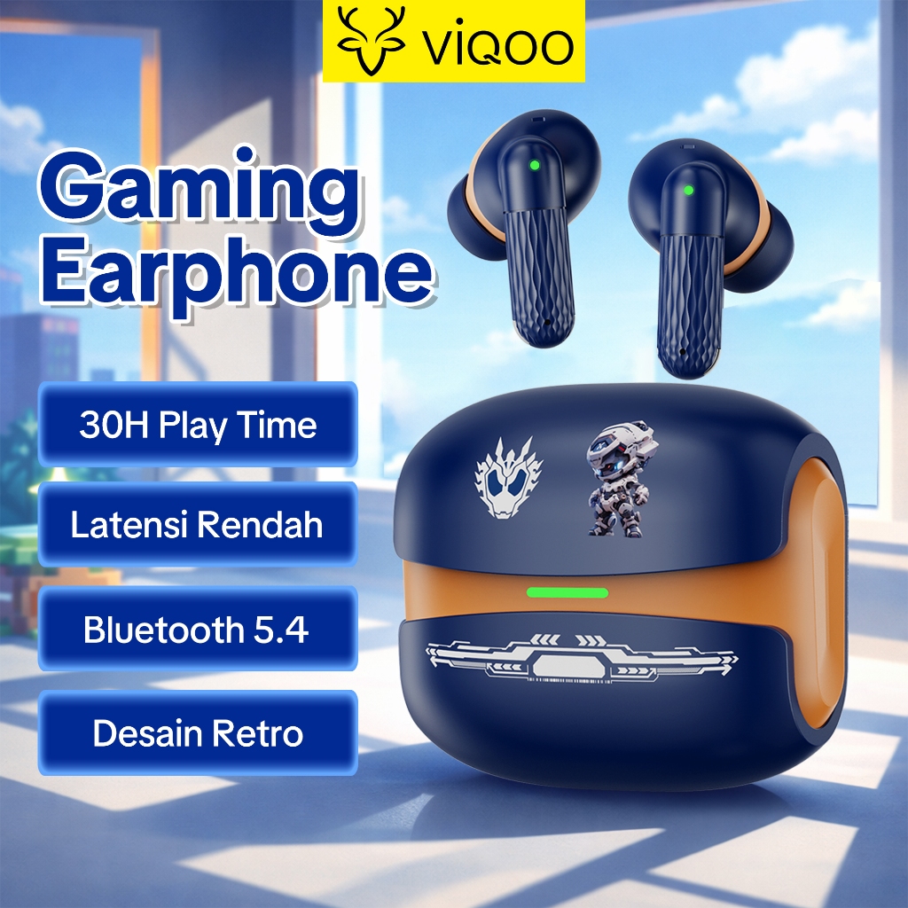 Viqoo TWS Headset Bluetooth Headset Gaming Earphone Nirkabel Bank Daya Stereo Bass Penuh - GS01